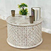Bristol Hand Carved Indian Mango Wood Side Table White 40x60x60Cm